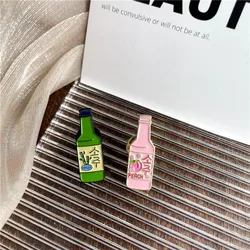 Cute Sweet Peach Sake Drink Soju Enamel Brooch Cartoon Bamboo Shochu Bottle Badge Clothes Lapel Pins Schoolbag Gift Jewelry