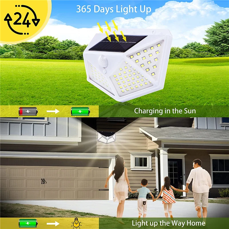 2/4/8/10PCS Solar Light Outdoor 100 LED Wall Lamp PIR Motion Sensor Lamp Waterproof LED Lights For Garden Street Decoration