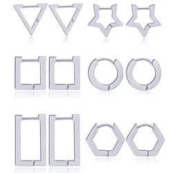 1/3/6 Pairs Minimalist Stainless Steel Small Dainty Geometric Square Triangle Star Rectangle Hoop Huggies Earrings for Men Women