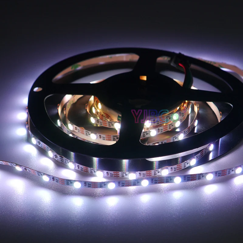 Bande lumineuse LED flexible, DC 5V, 5m, côté étroit 5mm PCB 5050 RGB pixel, adressable WS2812B WS2812, 60 diodes/m, bande lumineuse distillée IP30