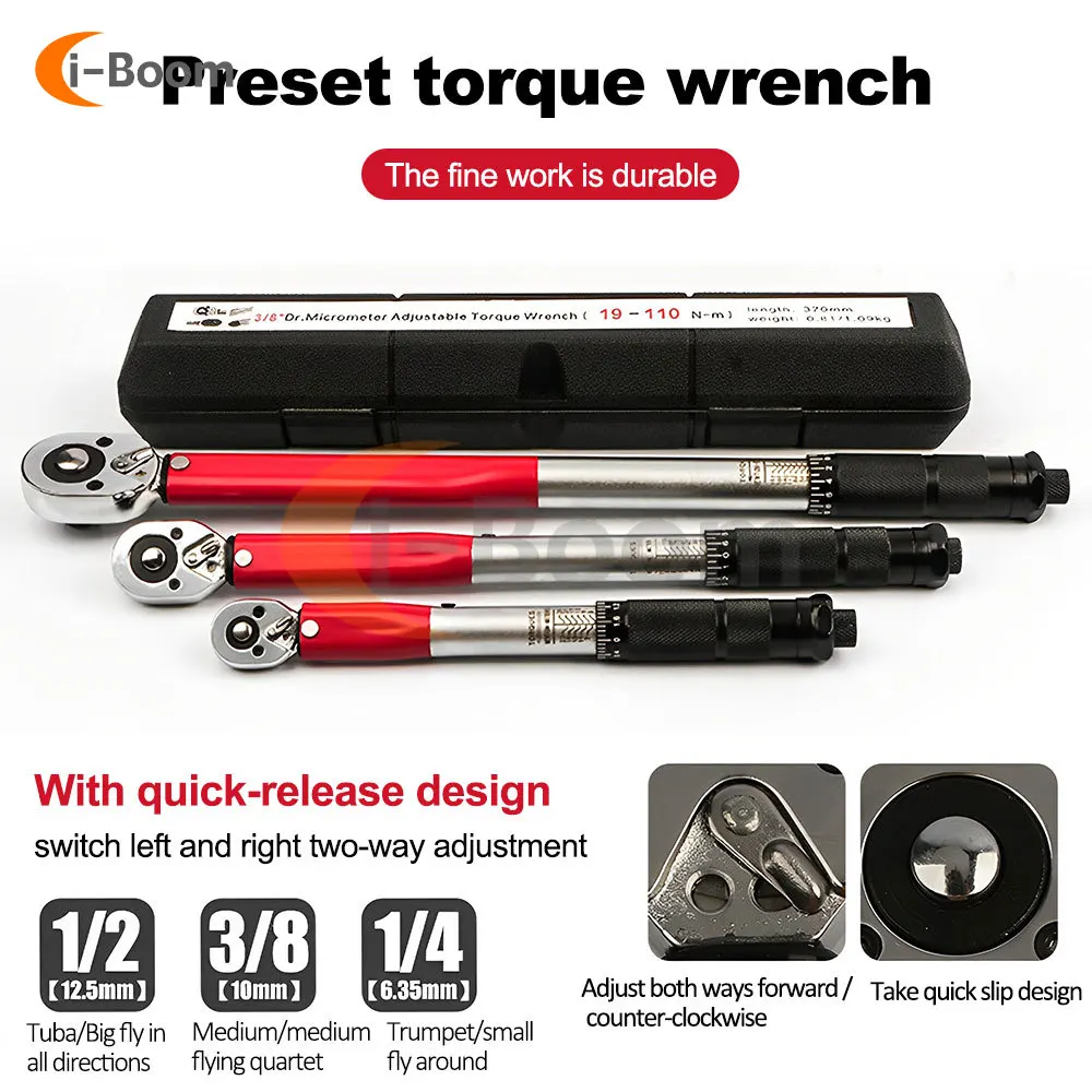 1/2 3/8 1/4 Inch Preset Torque Wrench Sleeves High Precision Adjustable Cr-V Torque Wrench Set For Bicycle Car Repair