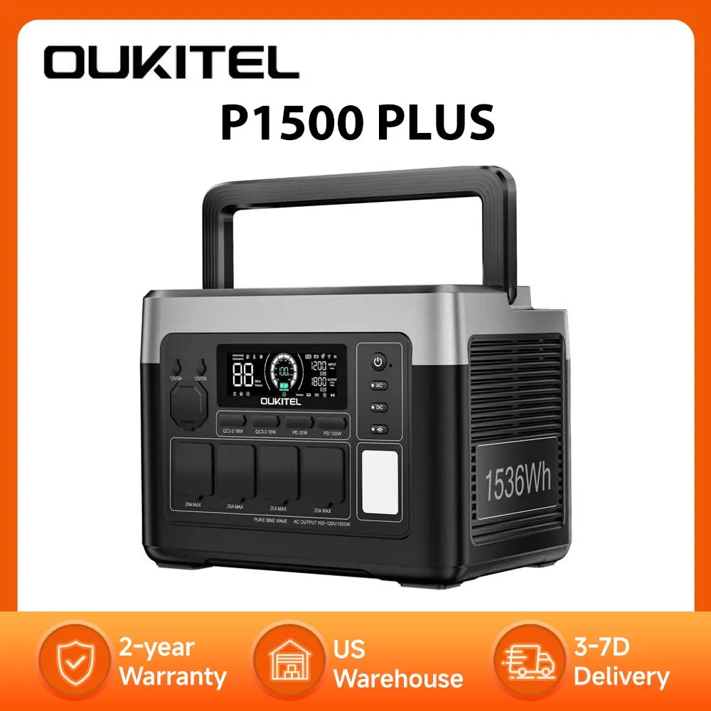 

Портативная электростанция OUKITEL P1500 PLUS 1800 Вт 1536 Вт·ч, солнечный генератор с управлением через приложение, LiFePO4 аккумулятор для путешествий и кемпинга