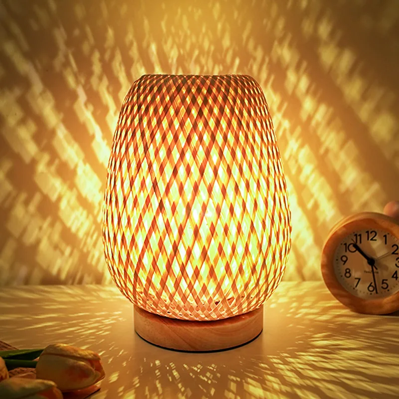 Imagem -03 - Vintage Wicker Wooden Night Stand Lamp Pequeno Rattan Table Lamp Dimmable Beside Lamp Apto para o Quarto Estar e Sala de Casa