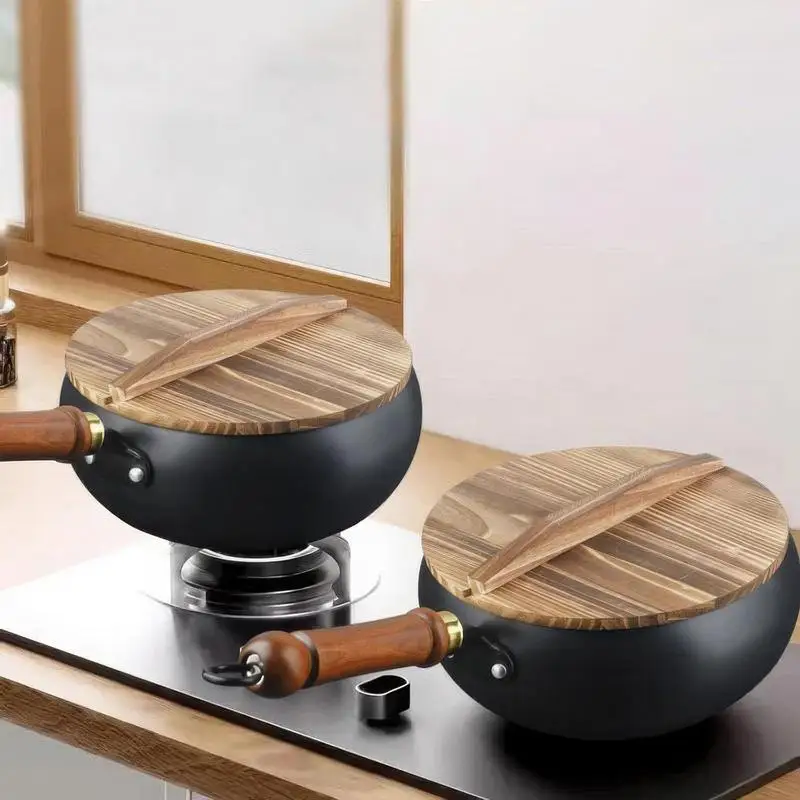 Nonstick Wok No Coating Gas Boiling Stir Fry Pan With Lid & Spatula For Restaurant Home Stovetop Induction Cooker Cookware Pots