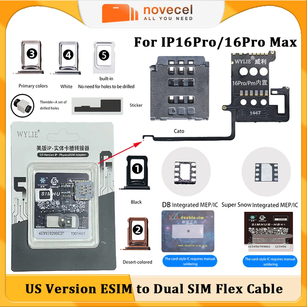 Wylie For iPhone 16pro 16 Pro Max US Version ESIM to Dual SIM Card Conversion Flex Cable MEP Integration Solution Snow IC/DB IC