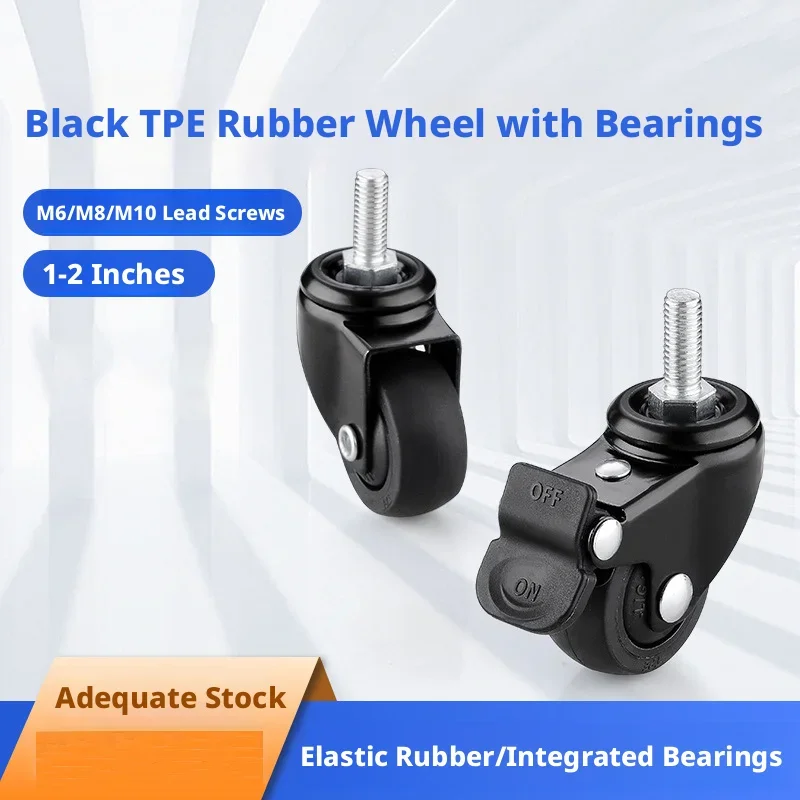 4 Pcs Caster 1''/1.25''/1.5''/2'' Black Rubber Spinner Wheel Small with Bearing with Lock Steering Tatami Drawer Pulley Silent