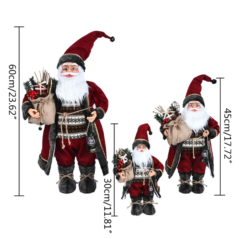 KX4B คริสต์มาส Santa สำหรับตุ๊กตาพร้อมกระเป๋าของขวัญโคมไฟน้ำมันตุ๊กตายาว Robe ยืนรูปปั้นตกแต่ง Xmas เครื่องประดับ