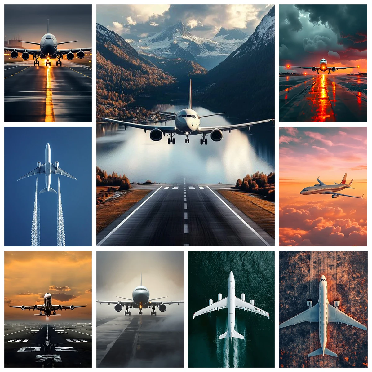 

1 шт. безрамная алмазная вышивка: Самолет в полете, 5D алмазная живопись, картина для самостоятельной вышивки, современный город