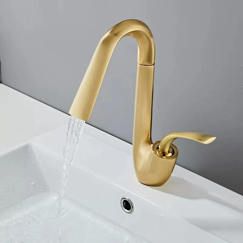 

Kitchen Mixer Sink Taps Hot & Cold Brass Bathroom Basin Faucets Single Handle Deck Mount Rotating Brushed Gold/Chrome/Black New