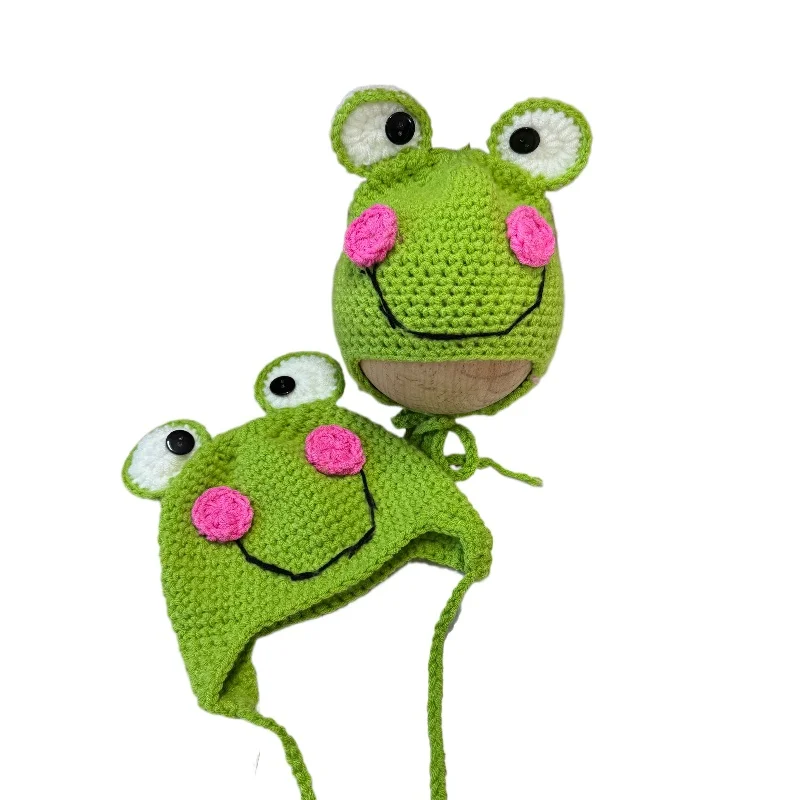 لينة اليدوية الكروشيه الطفل الضفدع قبعة الوليد التصوير الدعائم لطيف محبوك الحيوان بونيه الرضع صبي فتاة صورة تبادل لاطلاق النار زي