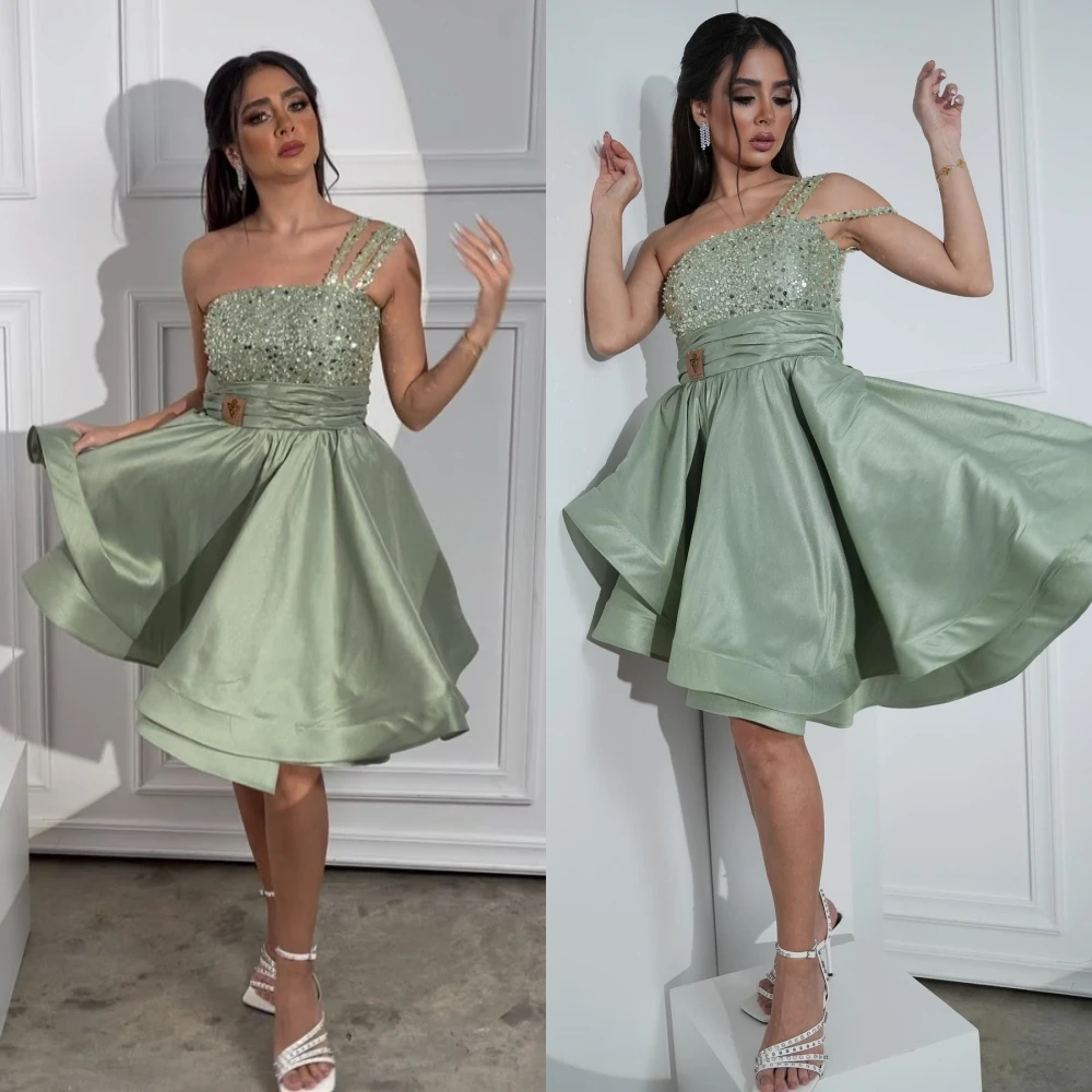 Fashion One-shoulder Ball Gown Knee Length Cocktail Dresses Sequin Satin Formal Occasion  abiti per occasioni formali ladies