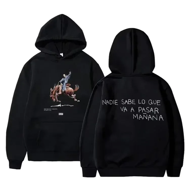 Sudaderas con capucha de lana de gran tamaño para hombre y mujer, rapero de Hip Hop, Bad Bunny, Nadie Sabe Lo Que Va A Pasar Mañana, sudadera con capucha para hombre
