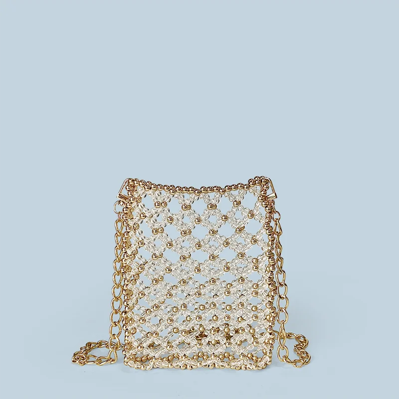 

Новая персонализированная ниша с металлической текстурой, дизайнерская сумка на плечо, блестящая маленькая квадратная сумка ручной работы из бисера, сумка через плечо