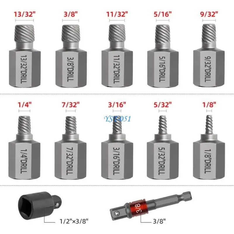 

E15A Multiple Spline Screw Extractor Set 3/8 Inch Drive Hexagonal Head Easy Out Tool For Broken And Stripped Bolts And