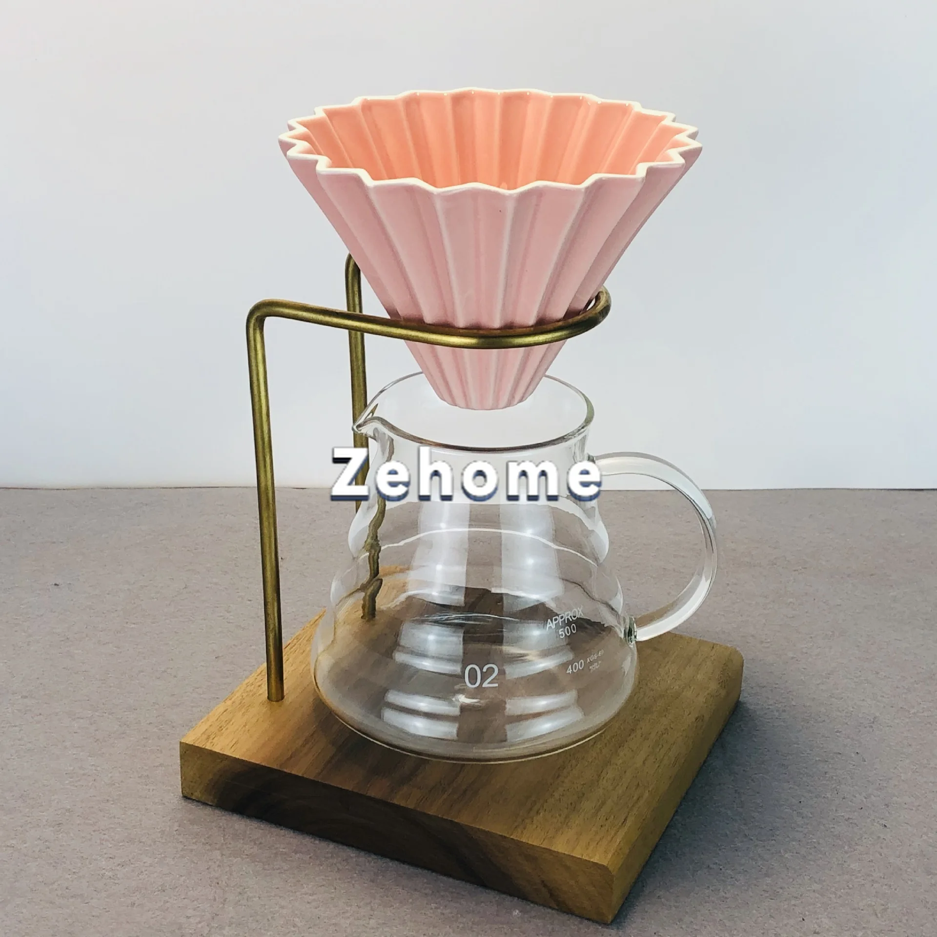 Handmade brass pour-over coffee rack, walnut base dripper holder, vintage solid wood pour-over rack, coffee pour-over rack