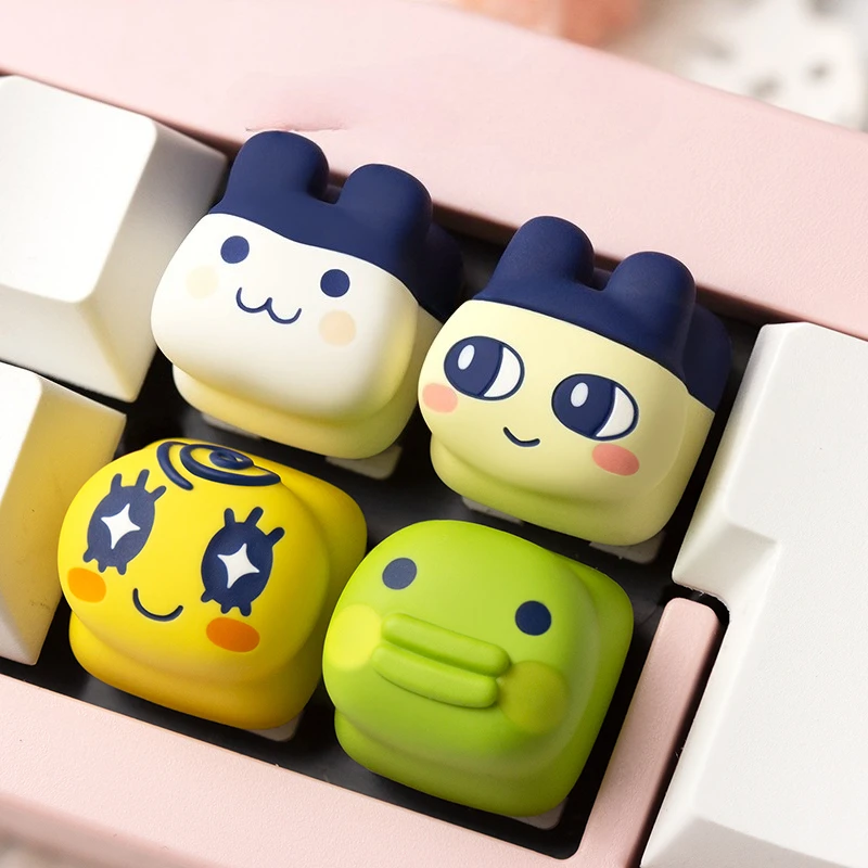 New Tamagotchi Mametchi Mimitchi Kuchipatchi cartoon cute creative keycap secondary animation peripheral mechanical keyboard cap