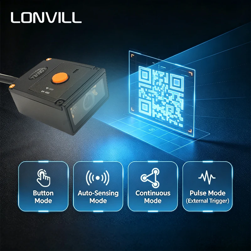 LONVILL Multiple Reading Modes Button Automatic Sensing Continuous  External Trigger Industrial Fixed 2D Wired Barcode Scanner