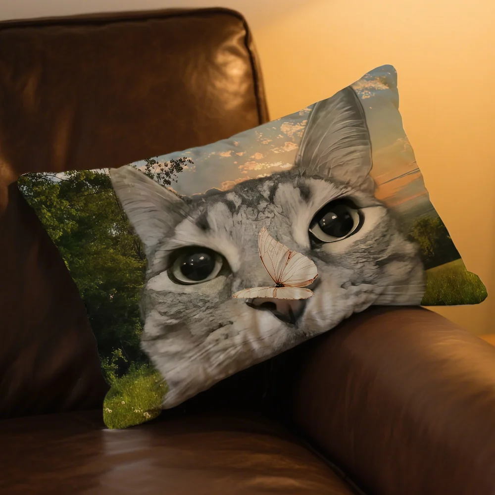 Kissenbezug Rechteckiger Kissenbezug mit Wassermelonen-Druck für Bett, Sofa, Zimmer, Lustige Katze, Witzige Heimdekoration Kissenhülle – Detail 6