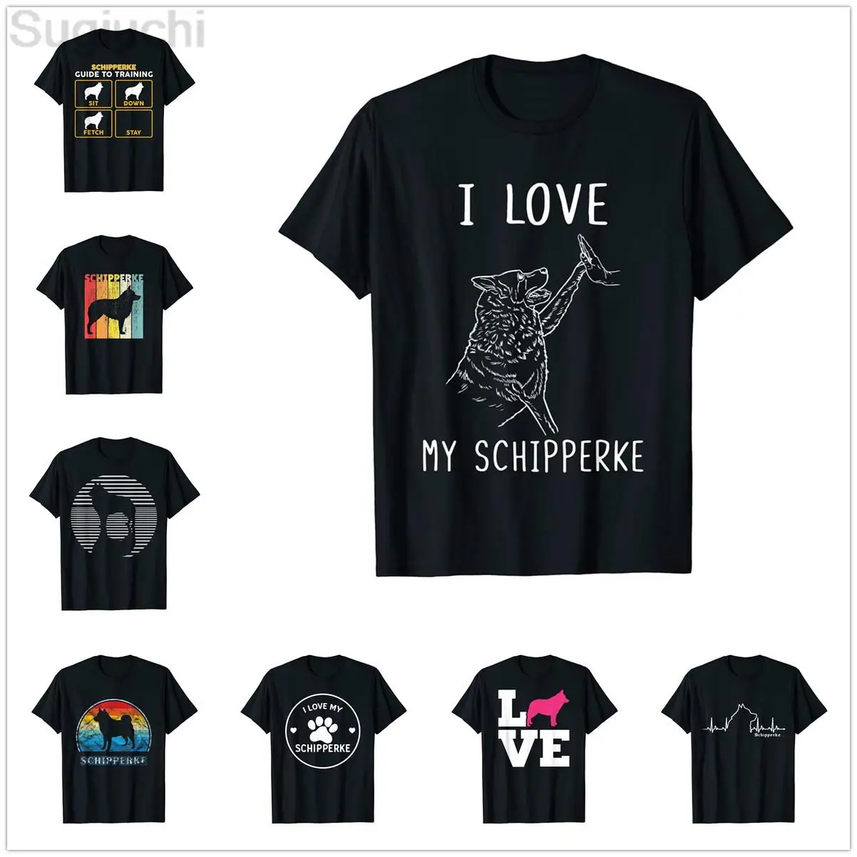 

I Love My Schipperke Dog Lover T-Shirt 100% Cotton Men Women Unisex Hip Hop T Shirts For Gift Size XS-5XL