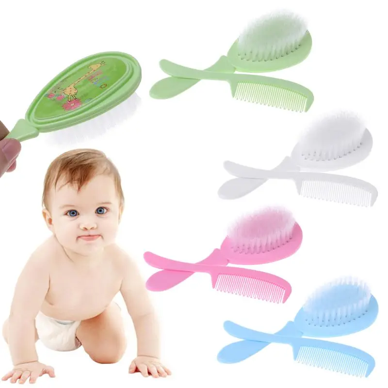 

2Pcs/Set Baby Safety Comb Woolen Hair Brush Care Kids Massage Baby Kit Safety Material For Baby's for Health Grooming T