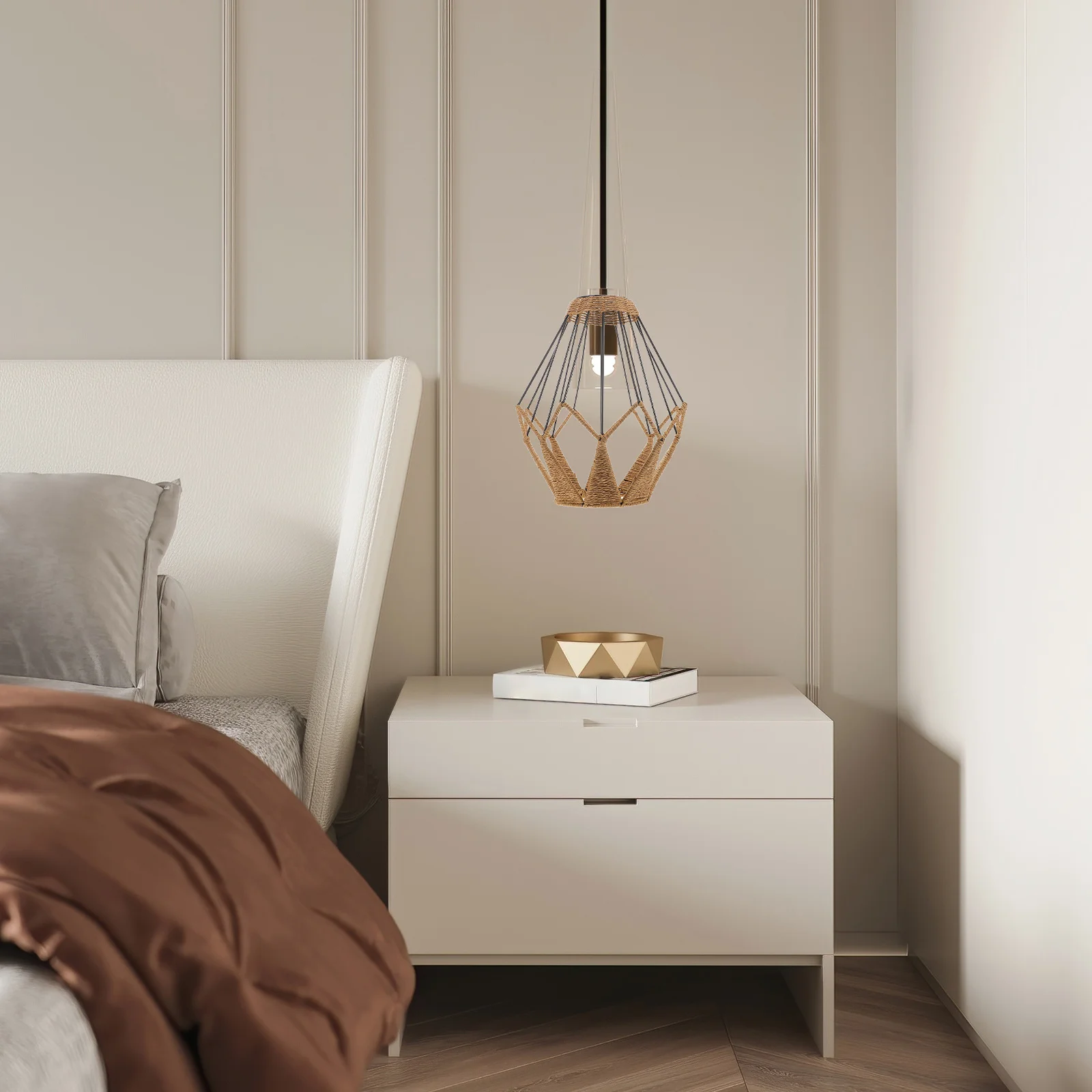 

Vintage Pendant Lamp Shade Handwoven Dining Room Light Fixture Natural Design For Ceiling Decor Woven Lampshade Modern