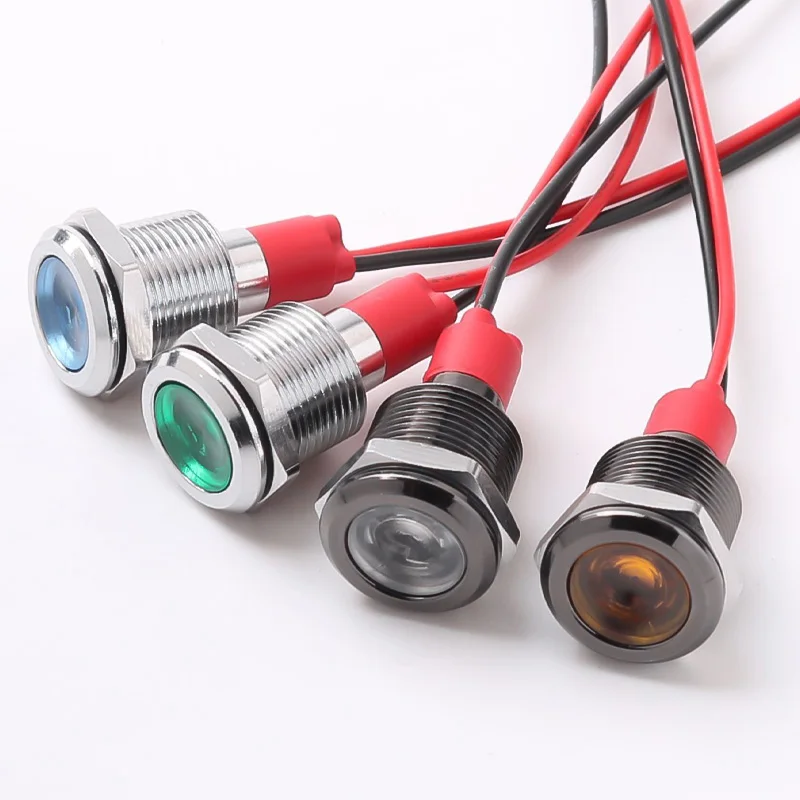 6/8/10/12MM Metal Indicator Light Oxidized Black Warning LED Pilot Signal Lamp with Wire Red Yellow Blue Green