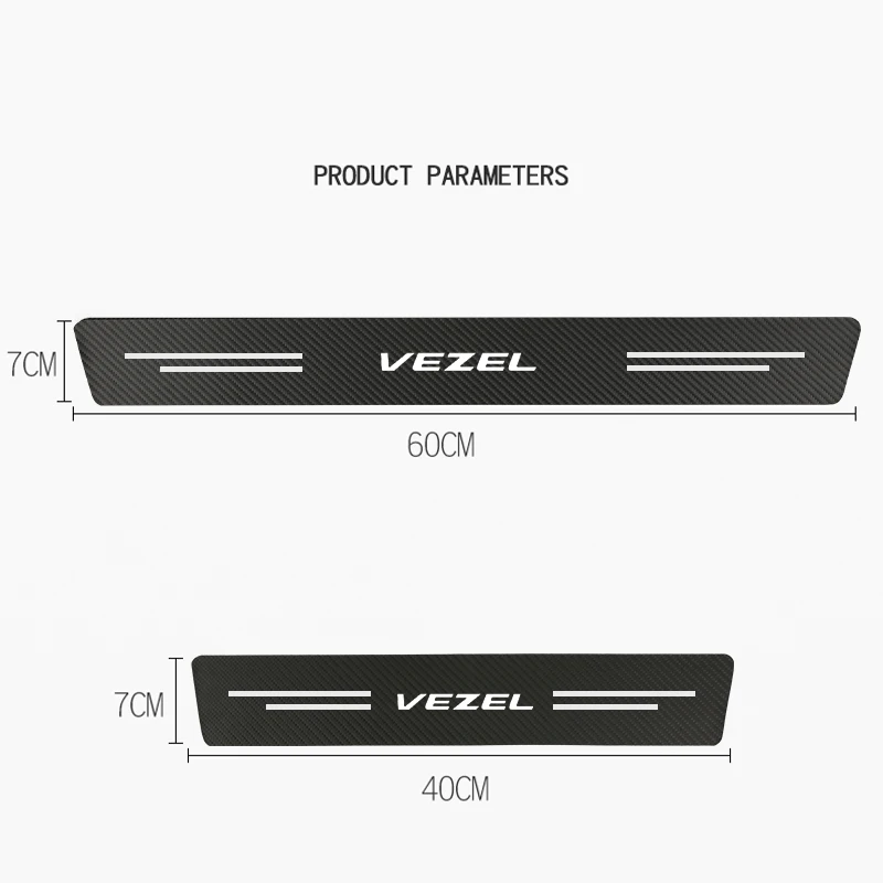 Car Door Sill Protector Stickers 4pcs Leather Carbon For Honda Vezel Fiber Decor Decal Threshold Accessories