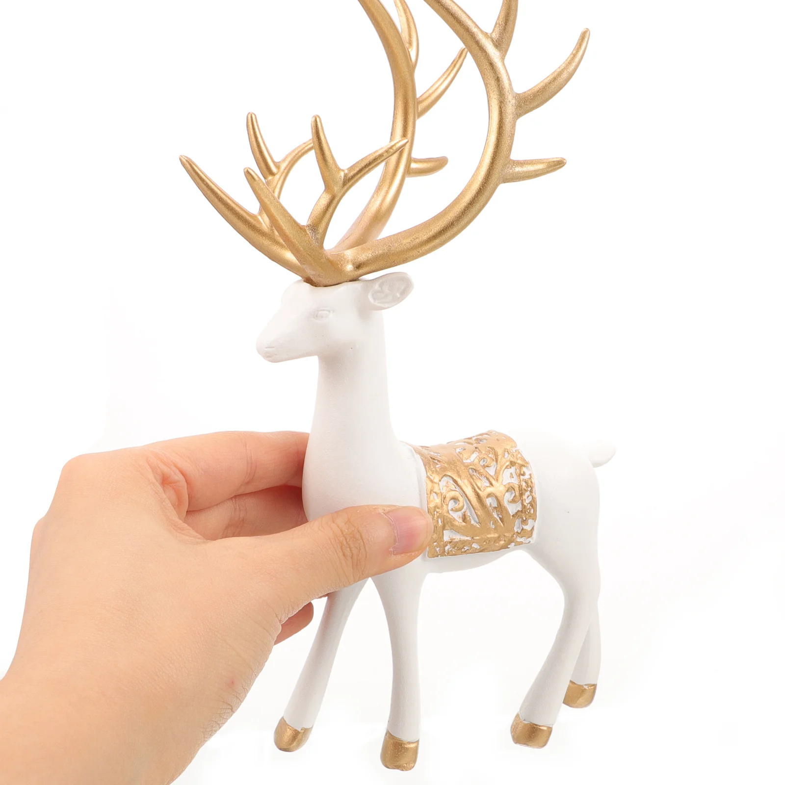 

1Pair Christmas Resin Elk Statues Reindeer Decoration Indoor Desktop Home Office Deer Craft Ornament Holiday Table Decor