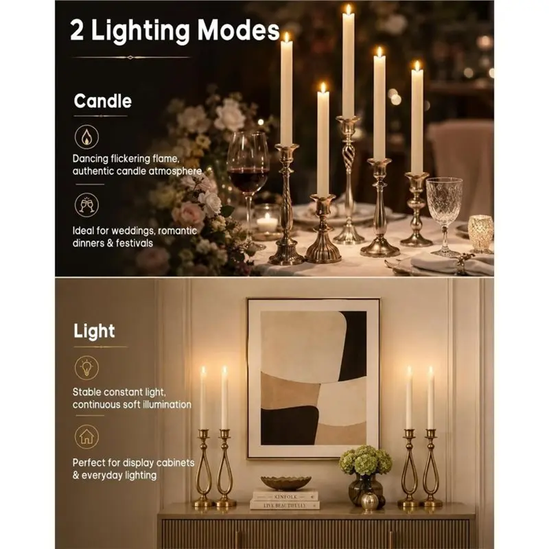 ABSS-Window Candles 9.8In Real Wax LED Flameless Taper Candles 6Pack With Remote, For Fireplace Christmas Wedding Party Decor - view 5