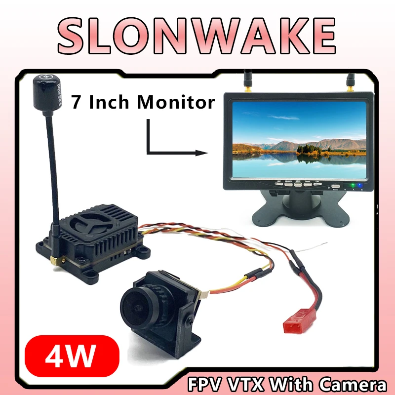 5.8G 40CH 7 inch HD IPS 1024*600px monitor with 5.8Ghz 48CH 4W FPV Wireless Transmitter 4000MW and FPV mini camera CMOS 1200TVL