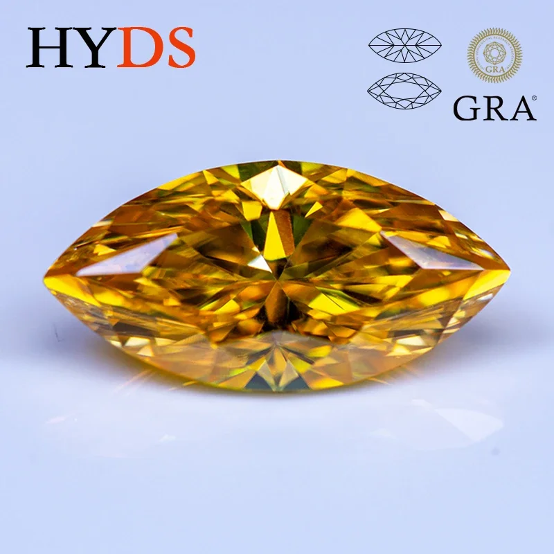 

Moissanite Stone Golden Yellow Color VVS1 Marquise Shape Charms Beads for Jewelry Making Bracelet Pendant with GRA Certificate