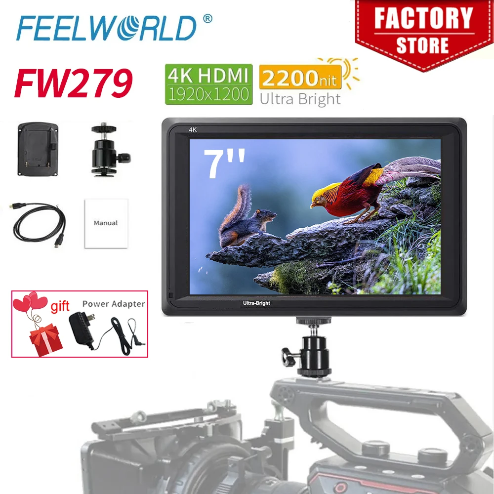 

FEELWORLD FW279 7 Inch Ultra Bright 1920x1200 4K HDMI-compatible High Brightness 2200nit on Camera Field DSLR Monitor Full HD