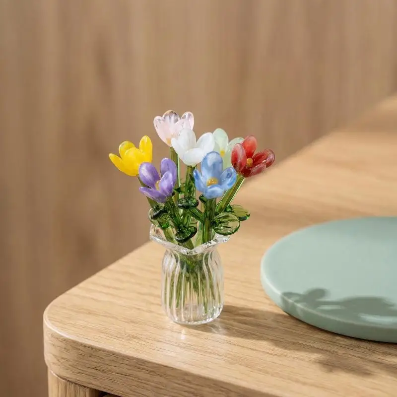 6pcs 7pcs Simulation Glass Flowers Stunning Realistic Artificial Plants for Fresh Home and Table Gift Decoration