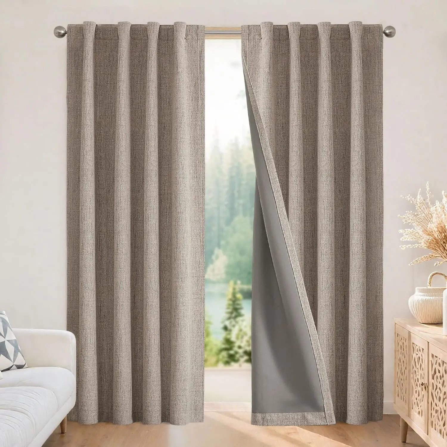 

Blackout Curtains for Bedroom - Nature Linen 84 Inch Long 100% Light Blocking 2 Panels Set, Rod Pocket & Back Tabs Livin