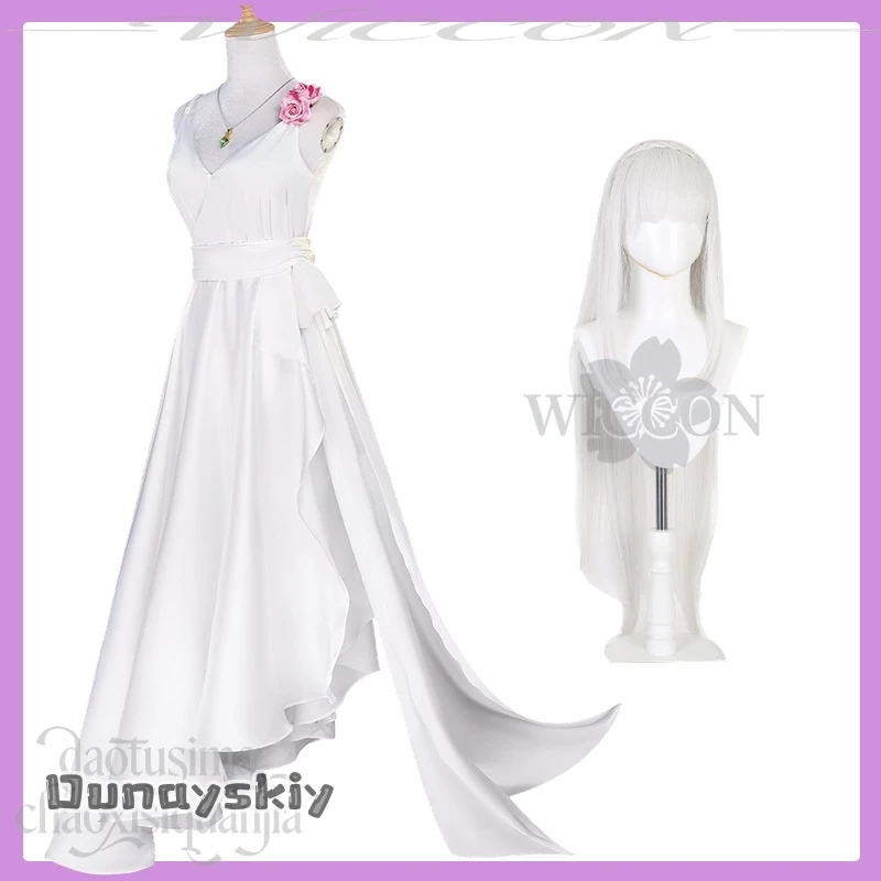 

A Cos@Emiria Cosplay Re Anime Zero New Costume White Sleeveless Wedding Dress Long Beautiful Kawaii Lolita Wigs Flower Props Cos