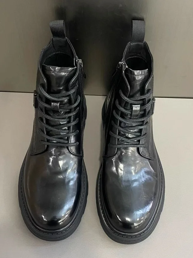 

New 226H16 Men's Pure Leather Boots Casual Comfortable High Quality Personality Fashionable Trendy round Toe Flat Heel