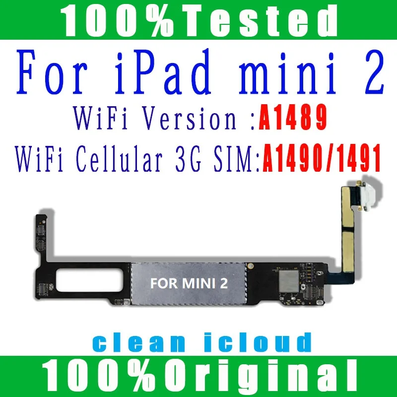 Placa base Original para iPad Mini 2, placa lógica A1489 A1490 A1491, versión celular Wifi con Chips, sistema iOS, sin iCloud