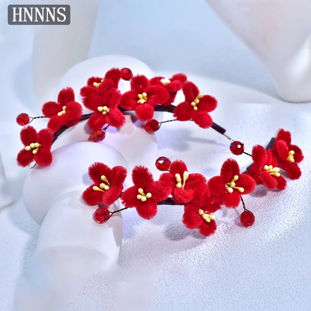 

HNNNS Bridal Cocktail Attire Hair Accessories Red Flowers Hair Piece Elegant Women's Headdresses Gentle Girl's Headwear A394