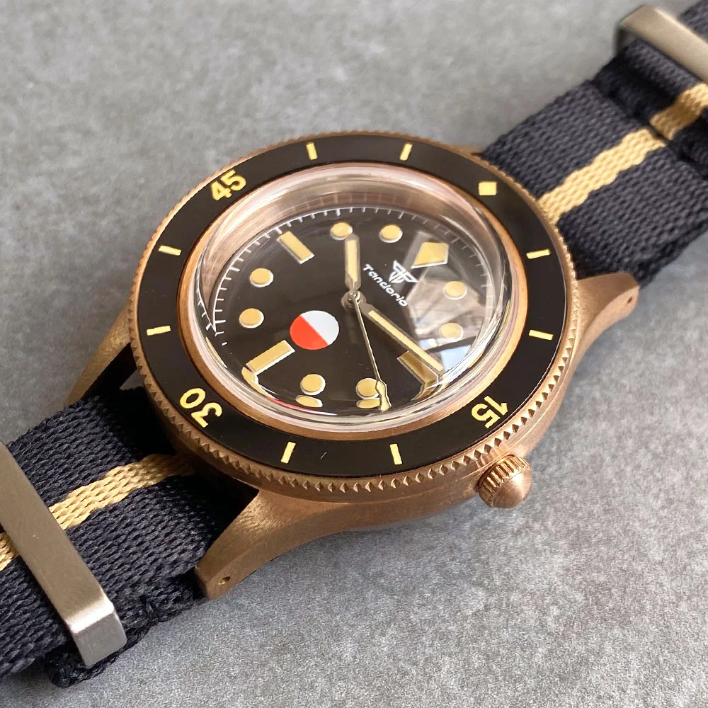 Tandorio Vintage CUSN8 Real Bronze Automatic Diving Watch Men NH35 PT5000 Sapphire 20BAR Waterproof Lume Mark Ceramic Insert