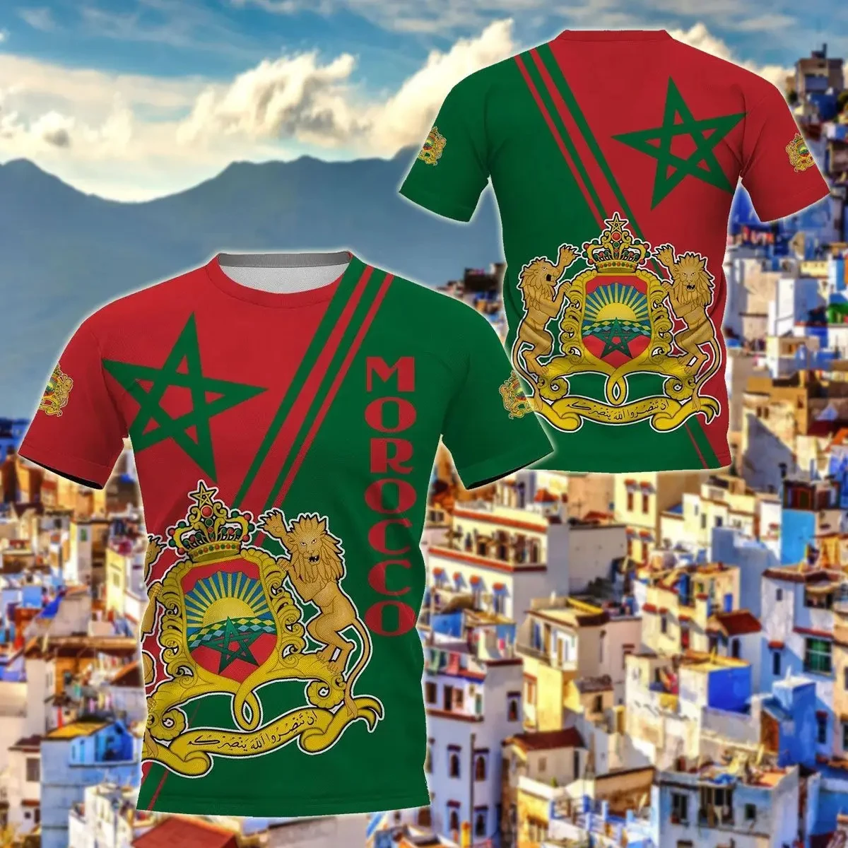 Morocco National Emblem Flag T-Shirts 3D Print Men Woman Short Sleeve T Shirt Oversized Harajuku Tops Tees Kids Unisex Clothing