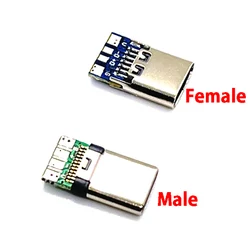 Usb 3.1 tipo c macho/fêmea conectores jack cauda 24pin usb macho plug terminais elétricos solda diy cabo de dados suporte pcb placa