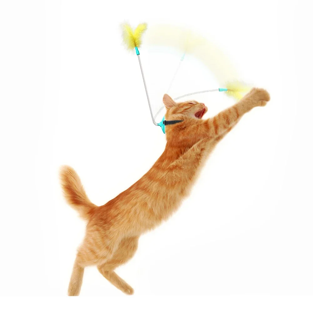 2021 New Head-Mounted Cat Toys Self Playing Interacting Pet Toy Spring and Feather Funny Cat Stick for Indoor Cats Dropshipping