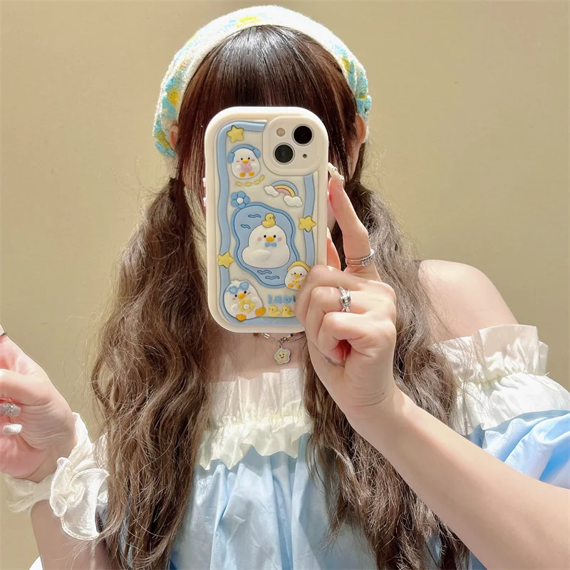 Two-in-one three-dimensional Blue Duck phone case for iPhone 13 14 15 Pro Max