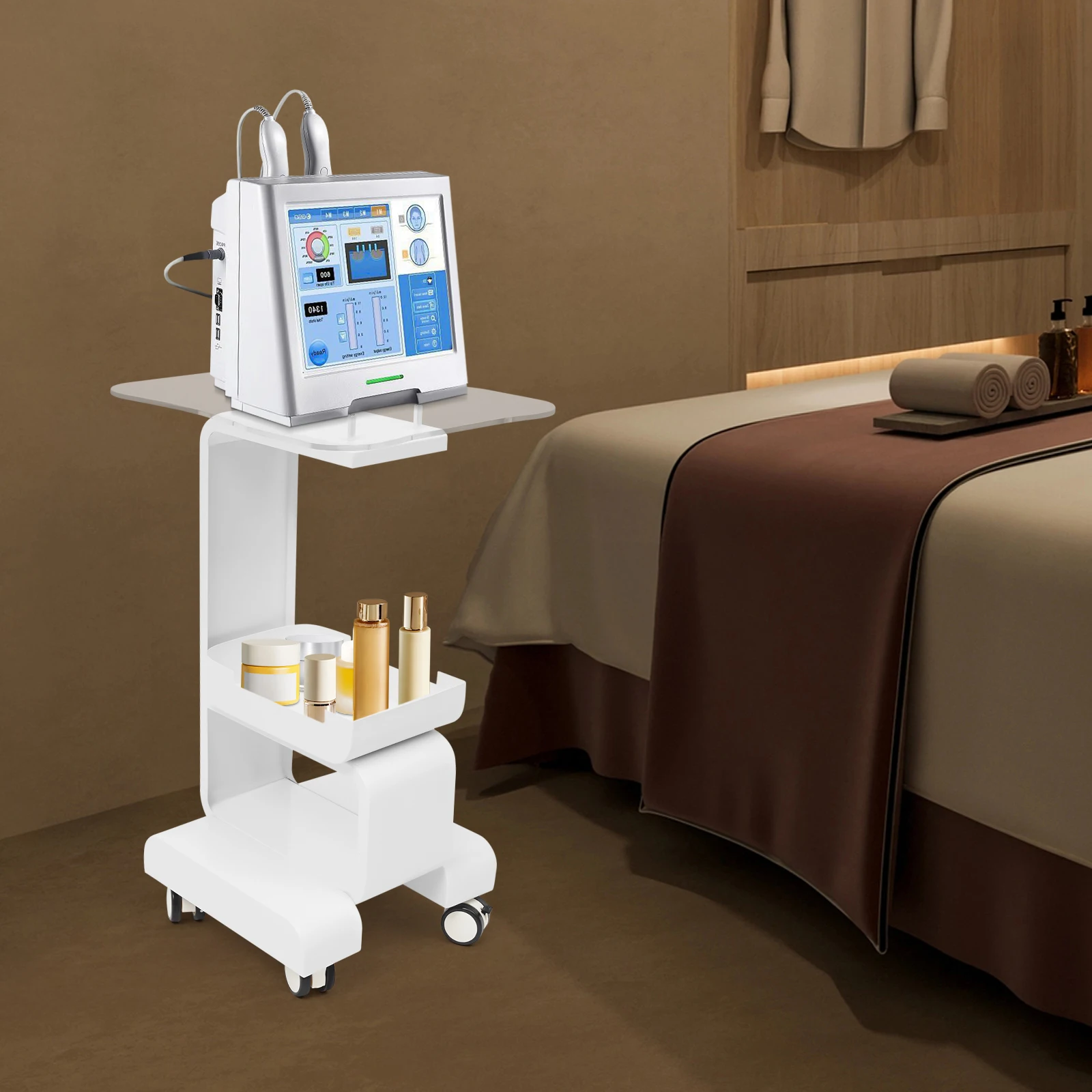 

NEW Beauty Salon Trolley w/Wheels,Height Adjustable Beauty Trolley w/Storage Basket,Suitable for Salon, Beauty Shop, Hospital