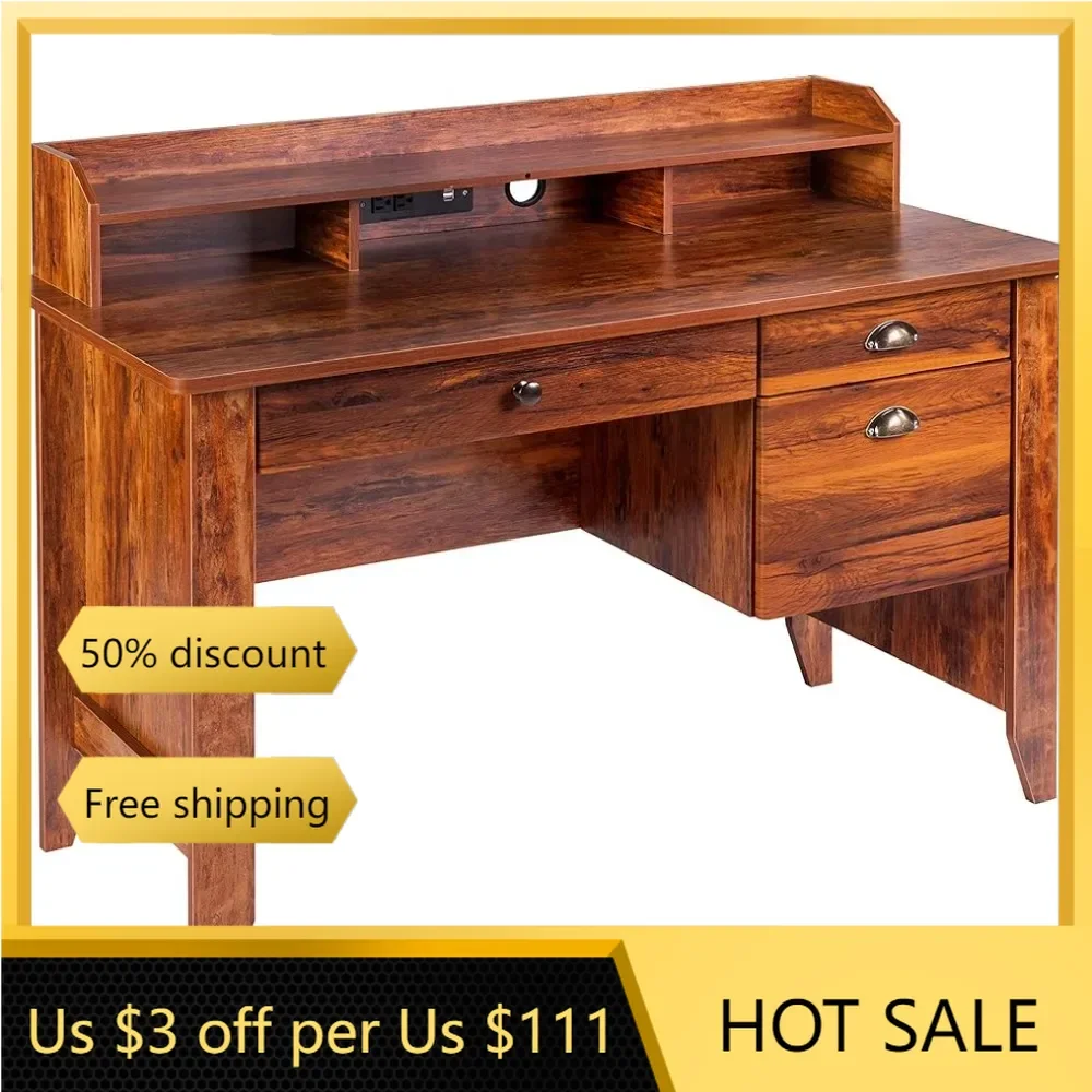 

Eleanor Executive Desk Wood Grain Golden Cherry Freight Free Table Study Writing Office Furniture