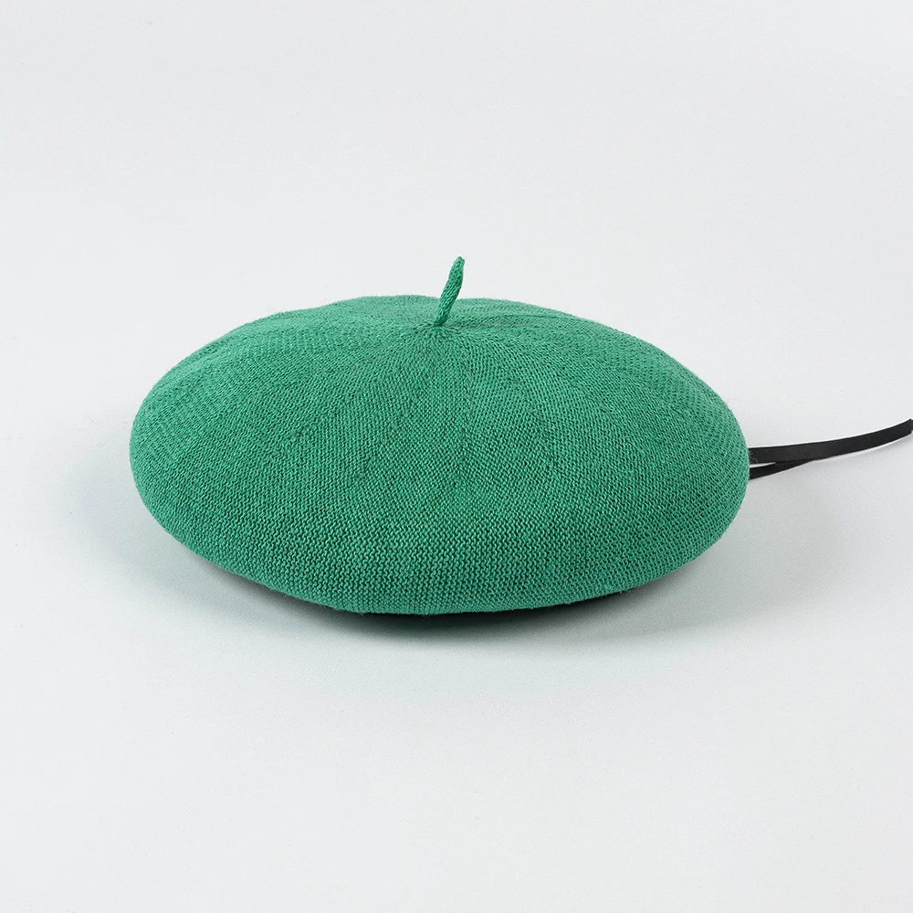 Kids Knitted Linen Beret With Binding and Adjustable Ribbon Band