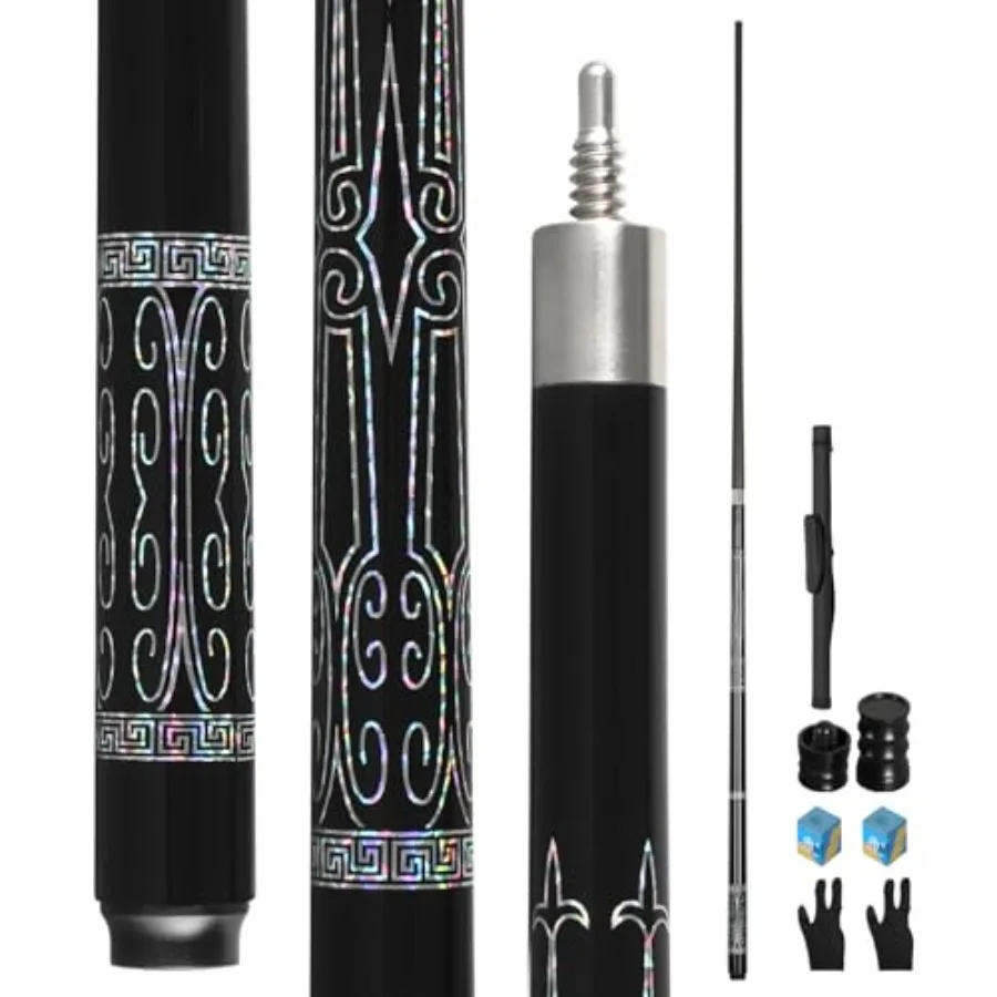 

Профессиональный кий для бильярда из углеродного волокна, 20-21 унция, с радужным наконечником 13 мм, соединение 3/8*8, в комплекте чехол, защита соединений, мел для кия.