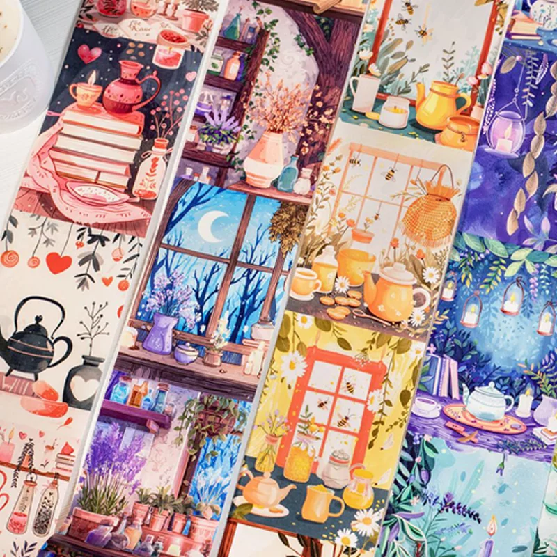 เทปตกแต่งลายการ์ตูน Mr. Paper 1 ม้วน ลายสวนผึ้งในฤดูใบไม้ผลิ วัสดุตกแต่งบ้าน ลายทิวทัศน์กลางคืน