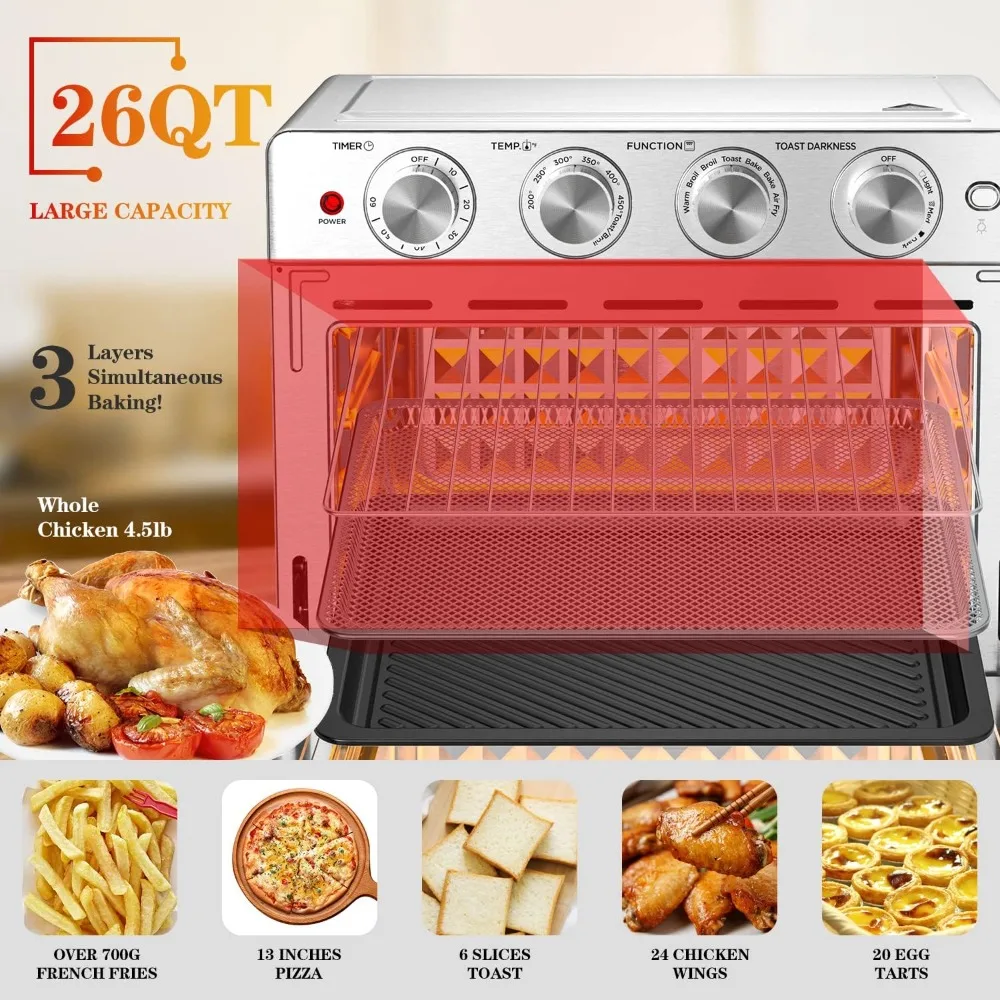 Air Fryer Torradeira Forno Combo, 6 fatias, assado, assar, grelhe, reaqueça, frite, livre de óleo, 26QT