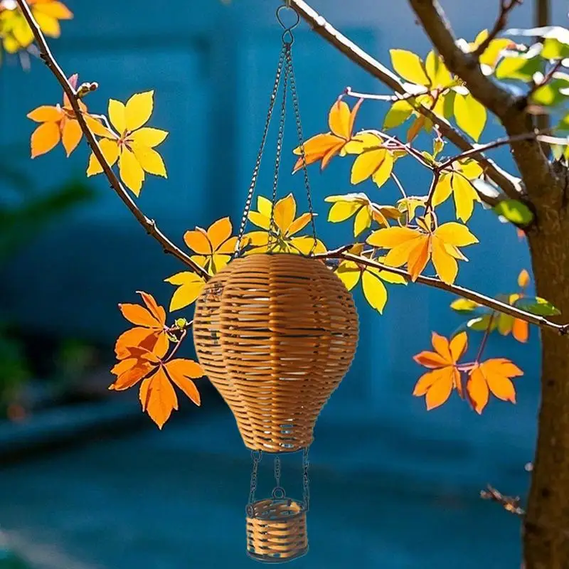 Lanterne en rotin lustre solaire conception de ballon à Air chaud résistant aux intempéries lampe lumineuse moderne éclairage suspendu pour porche jardin